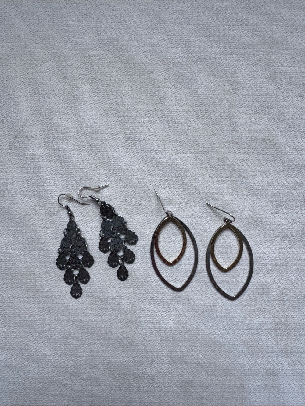 Silver-Tone Dangle Earrings Set - Sleek Tiered and Double-Oval Styles